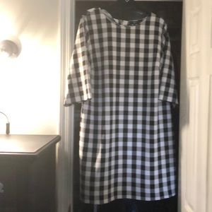 Black and white checked shift dress.